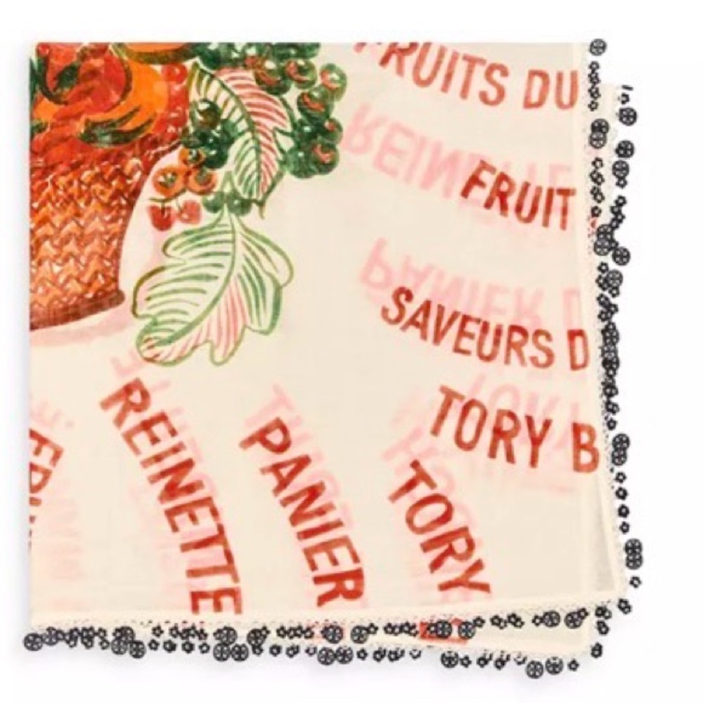Tory Burch Fruit Basket Printed scarf in Red, Orange & Green - Picture 3 of 11